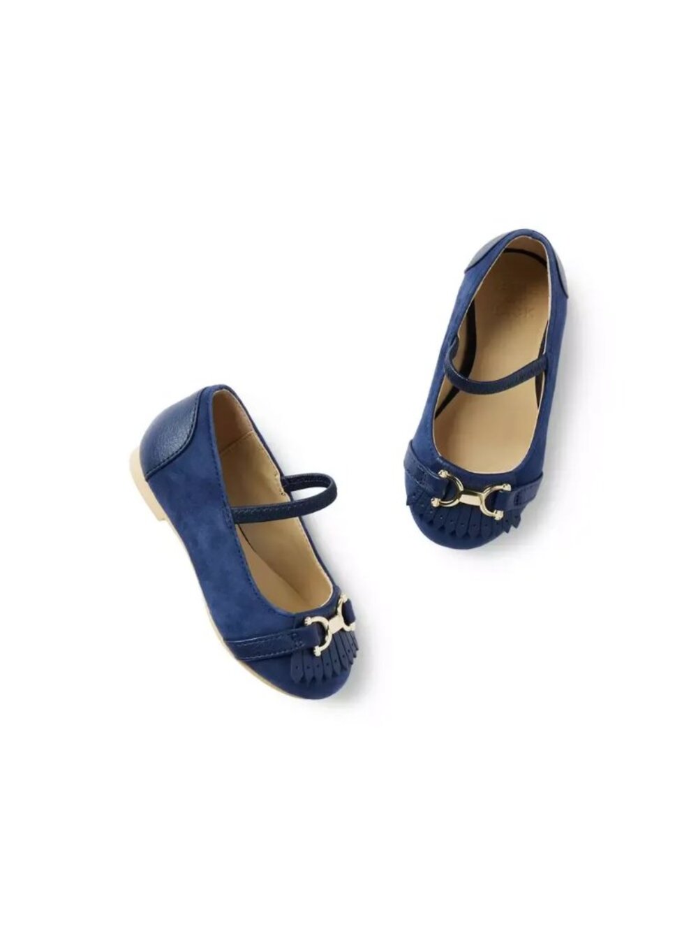 Janie and Jack Merchant Marine Blue Suede Bridle Bit Ballet Flat, Size 7